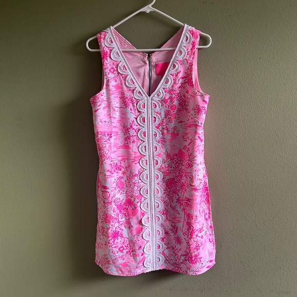 Lilly Pulitzer Pants - Lilly Pulitzer Pink Romper with White Lace Detail Sz 6